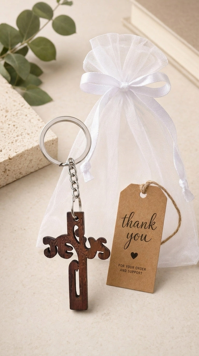 Wooden Cross Keychain